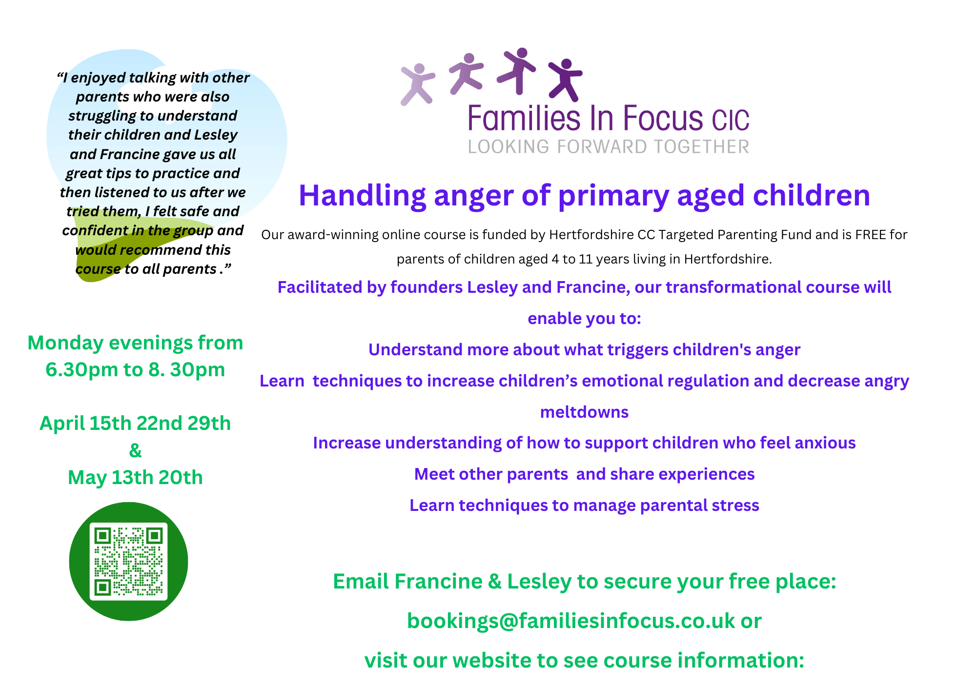 L2 E1 Families in Focus Handling anger of primary aged children Mon PM April 2024