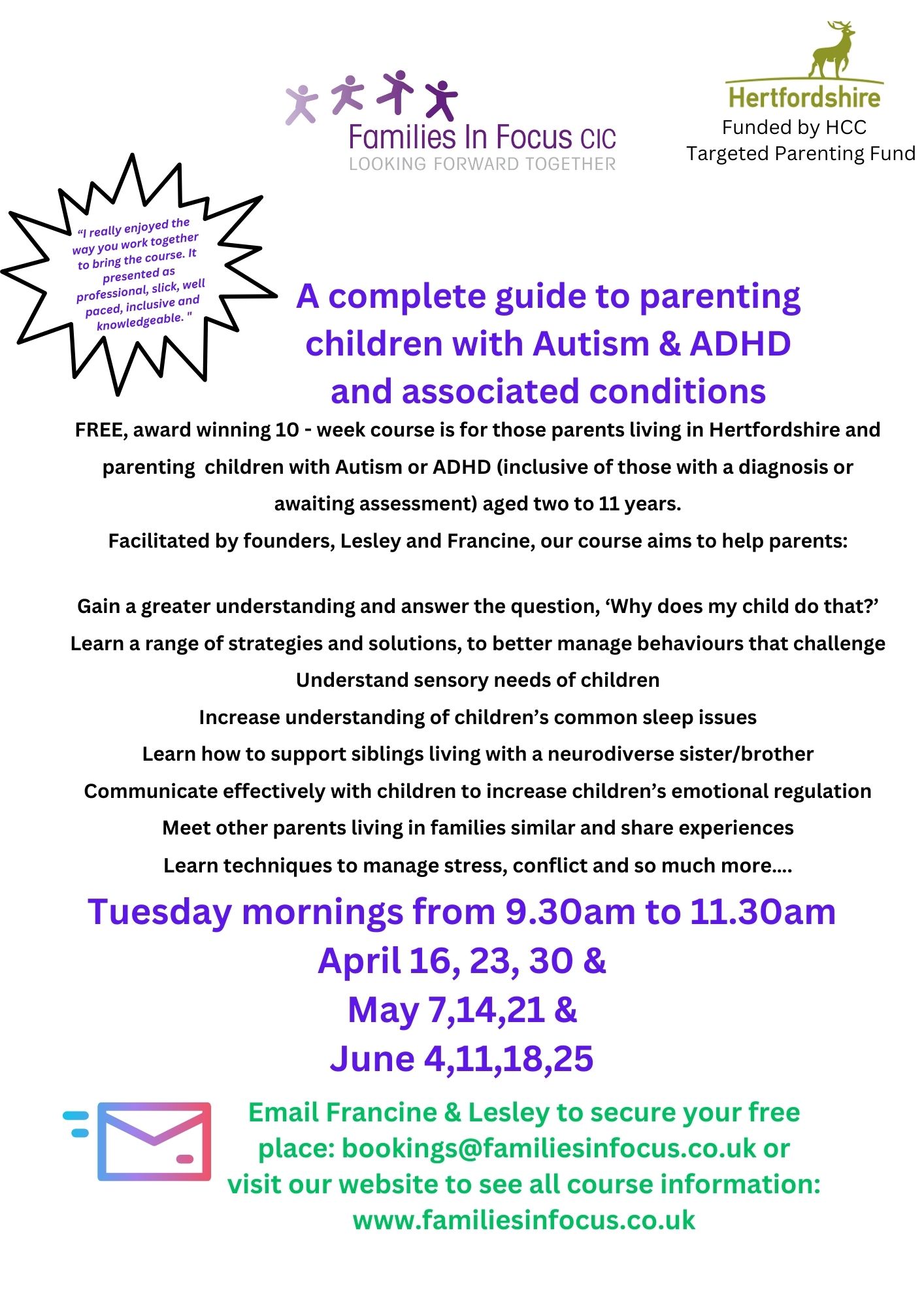 L1 D1 Families in Focus A Complete Guide course Tuesday AM April to June 2024